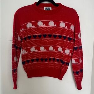 Red Nordic Heart & Whale Pattern Sweater